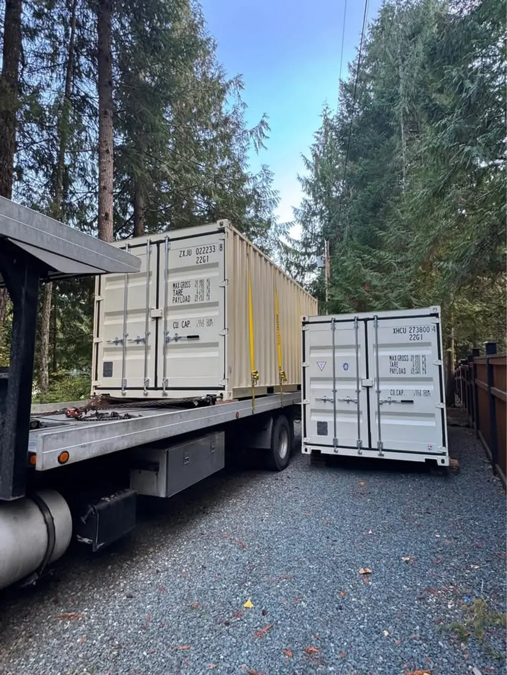 20ft shipping containers delivered to a customer's property in British Columbia, ready for a rental like yours in Delta