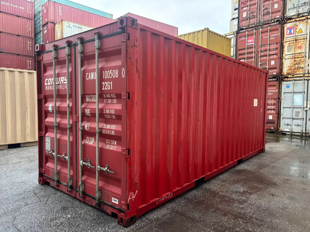 A Conway-branded 20ft shipping container ready to rent, in our Richmond yard